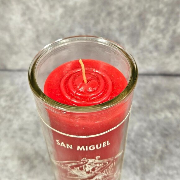 Prayer to Saint Michael Angel San Miguel Red Glass Candle Botanica Shamanic 8.5" - Picture 4 of 11